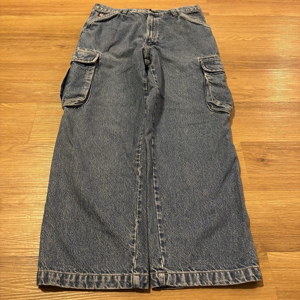 Vintage 90s Chaps Ralph Lauren Cargo Jeans Men's 32x28 Blue Denim Baggy Wide Leg